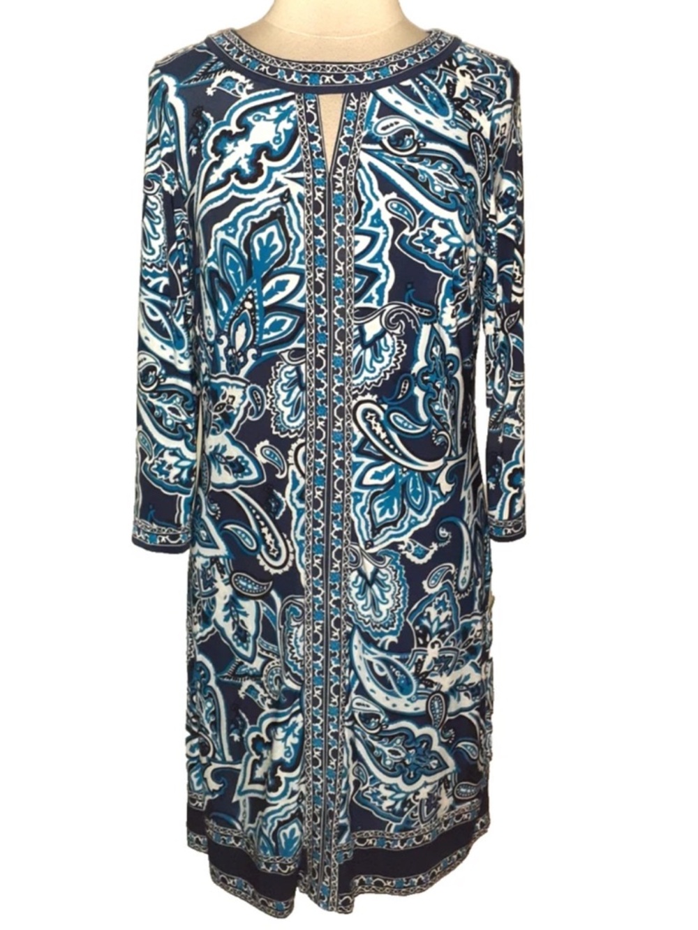 INC 3/4 Sleeve "Night Bouguet" Paisley Black Blue Tones Shift Dress Size 2X NEW
